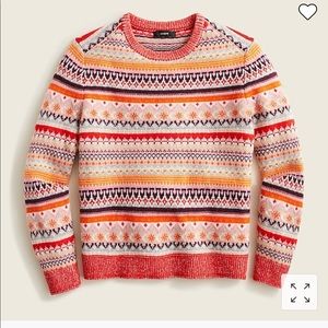 J.Crew Fair Isle cropped crew neck sweater in Bright Cerise Peony.